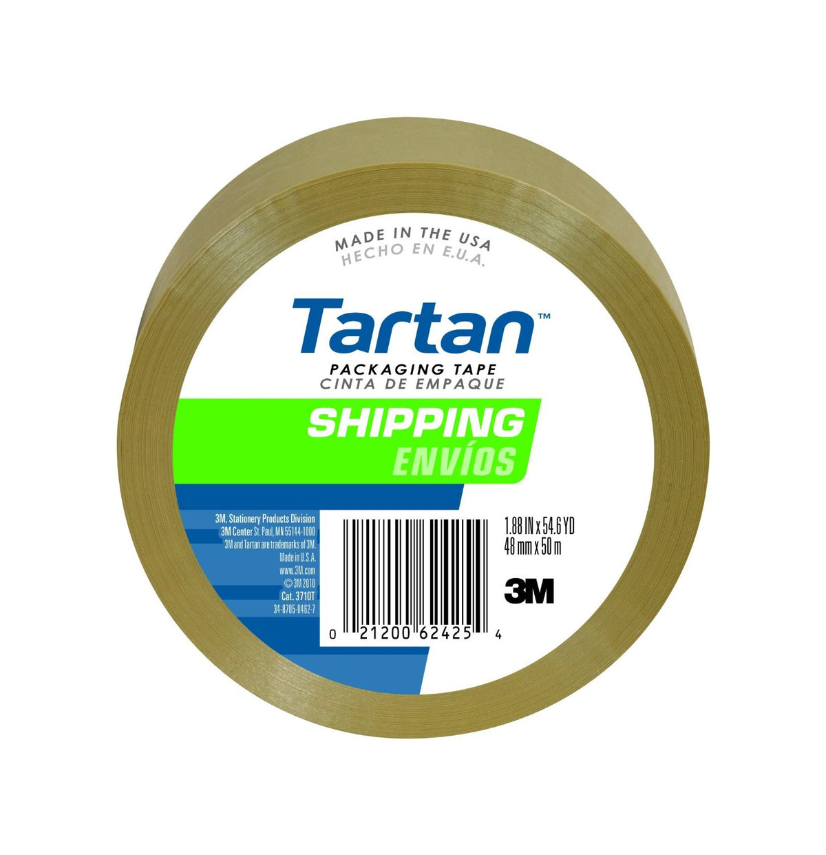 3M 3710T Tartan Shipping Packaging Tape, 48 MM x 50 Yd, Tan