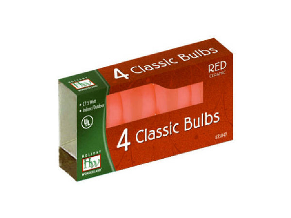 Holiday Wonderland 1074R-88 Xmas C7 Ceramic Replacement Bulbs, Red