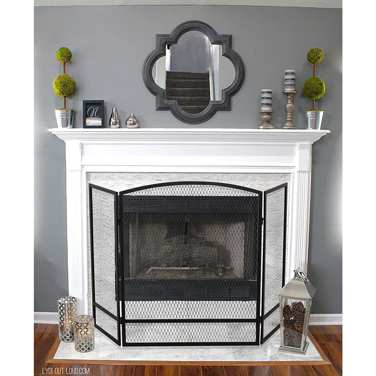Panacea 15951 Double Bar 3-Panel Fireplace Screen, Powder-Coated Steel, Black