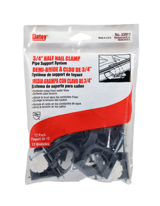Oatey® 33911 Pipe Half Clamps With Barbed Nail, 3/4", Gray, 12-Pack
