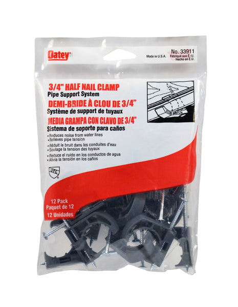 Oatey® 33911 Pipe Half Clamps With Barbed Nail, 3/4", Gray, 12-Pack