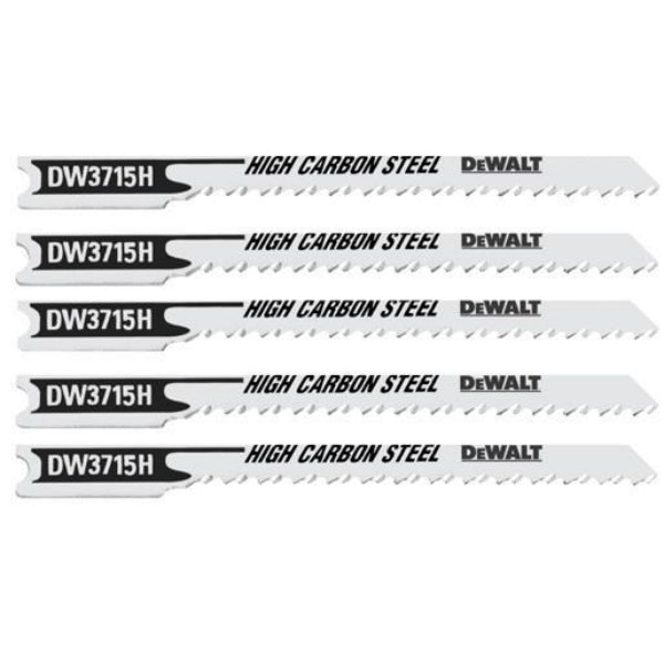 DeWalt® DW3715H U-Shank Scrolling Woodcutting HCS Jig Saw Blades, 12TPI, 5-Pk