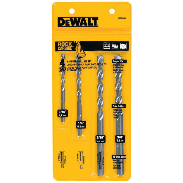 DeWalt® DW5204 Premium Percussion Masonry Drill Bit Set, 4-Piece