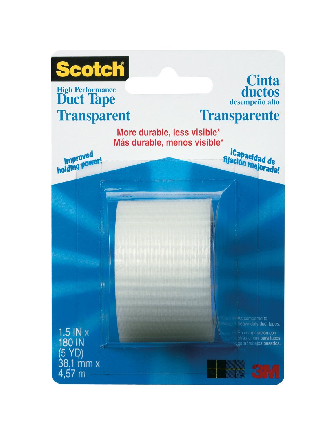 Scotch 2105-CD Transparent High Performance Duct Tape, 1.5" x 5 Yd