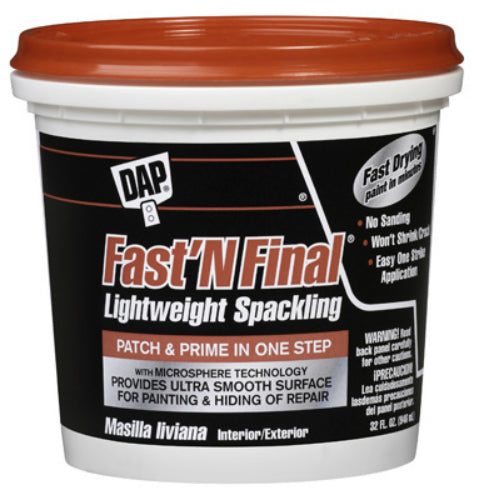 Dap® 12142 Fast 'N Final® Ready To Use Lightweight Spackling, 1 Qt, White