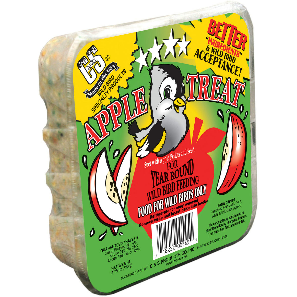 C&S® 12545 Apple Treat Suet Cake for Wild Birds, 11.75 Oz