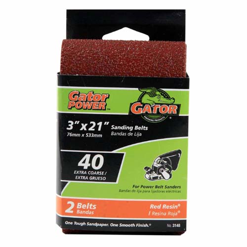Gator 3148 Bi-Directional Sanding Belt, Extra Coarse 40-Grit, 3" x 21", 2-Pack