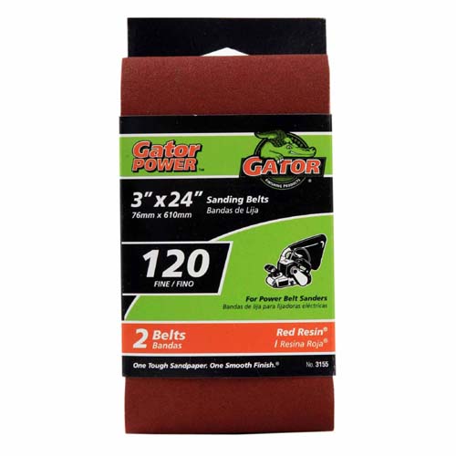 Gator 3155 Sanding Belt, 120 Grit, 3" x 24", 2-Pack