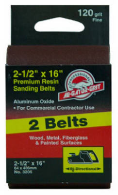 Gator 3205 Bi-Directional Sanding Belt, 120 Grit, 2-1/2" x 16", 2-Pack