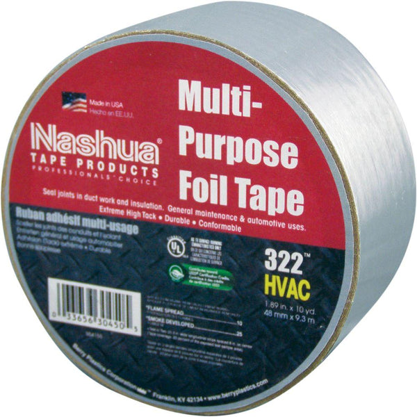 Nashua® 1087626 322™ Aluminum Multi-Purpose HVAC Foil Tape, 1.89" x 10 Yd
