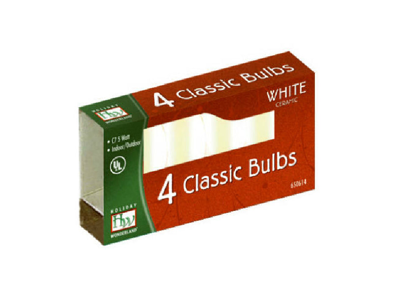 Holiday Wonderland 1074W-88 Xmas C7 Ceramic Replacement Bulbs, White