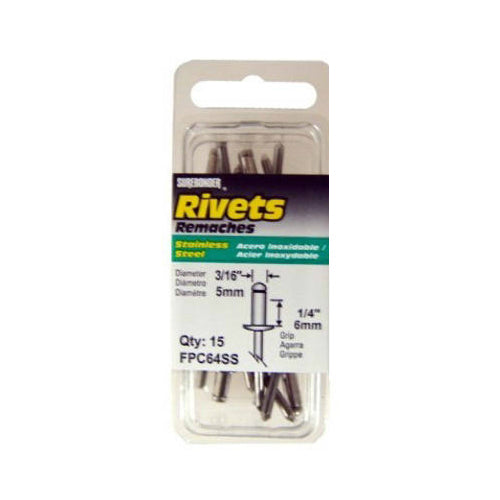 Surebonder® FPC64SS Medium Stainless Steel Rivet, 3/16" Dia., 15-Pack