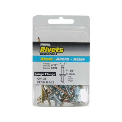 Surebonder® FPC66SLF-25 Steel Medium Large Flange Rivet, 3/16" Dia., 25-Pack