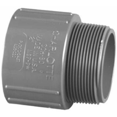 Charlotte Pipe® PVC-08109-1600HA Schedule 80 PVC Adapter, Slip x MPT, 2", Gray