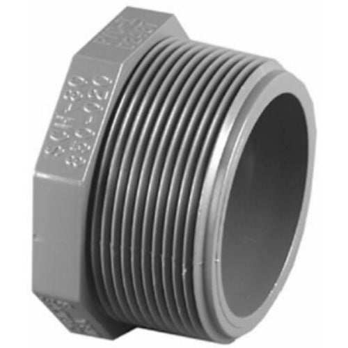 Charlotte Pipe® PVC-08113-1000HA Schedule 80 PVC Male Pipe Plug, 1/2", Gray