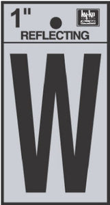 Hy-Ko RV-15/W Reflective Adhesive Vinyl Letter W Sign, 1", Black/Silver