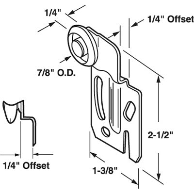 Slide-Co 16216-F Front Wardrobe Door Roller, 1/4" Offset, 2-Pack
