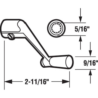 Slide-Co 17240 Casement Window Operator Crank Style Handle, 5/16", Aluminum