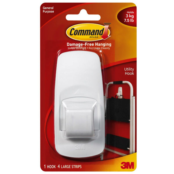 Command 17004 Jumbo Hook with Adhesive Strips, White, 1 Hooks & 4 Strips