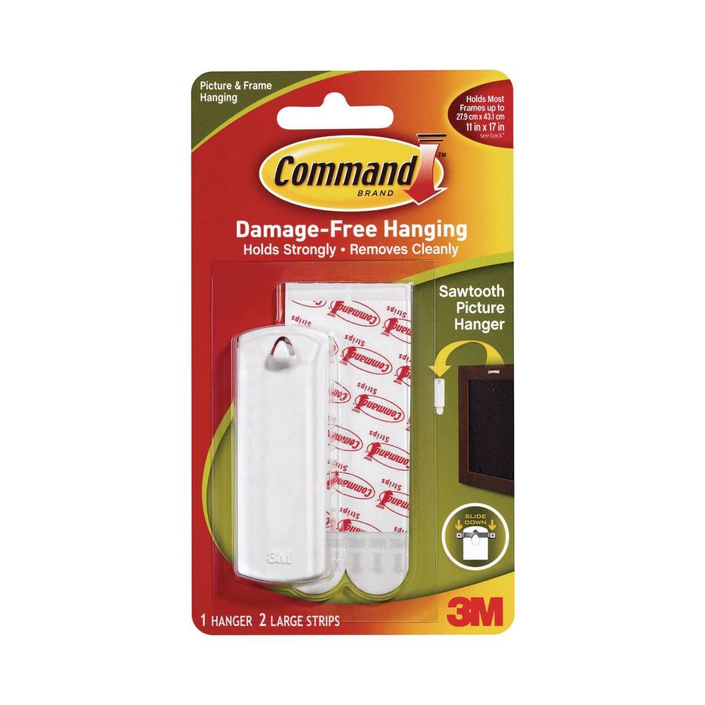 Command 17040 Sawtooth Picture Hanger, White, 1 Hook & 2 Strips