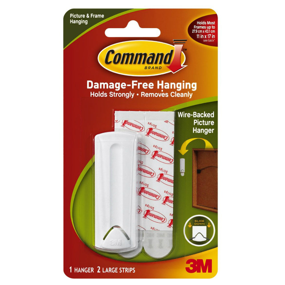 Command 17041 Wire-Backed Picture Hanger with Adhesive, White, 1 Hanger & 2 Strips