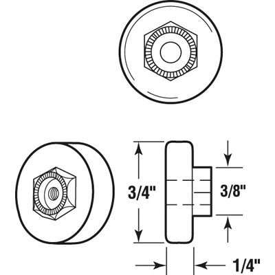 Slide-Co 1901-B Tub Enclosure Sliding Shower Door Flat Roller, 3/4", 2-Pack