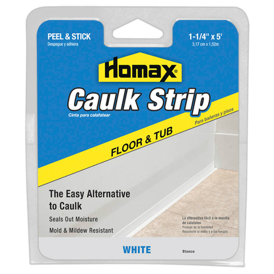 Homax® 34030 Floor & Tub Caulk Strip, White, 1.25" x 5'
