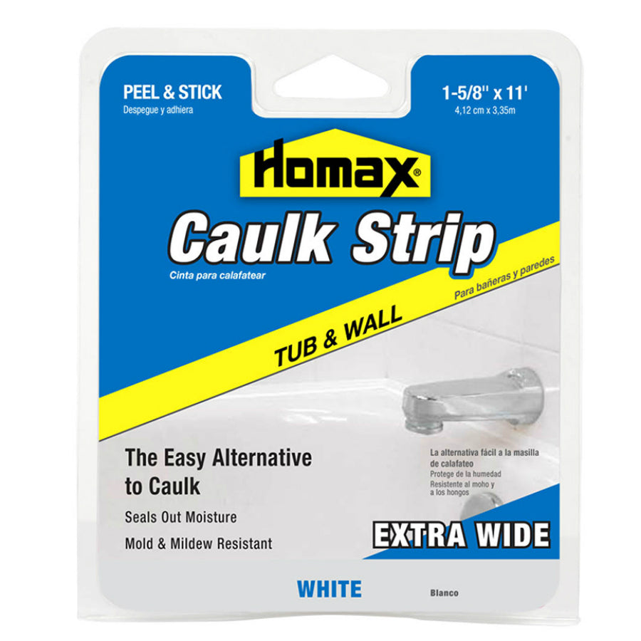 Homax® 34040 Tub & Wall Caulk Strip, Extra Wide, White, 1-5/8" x 11'