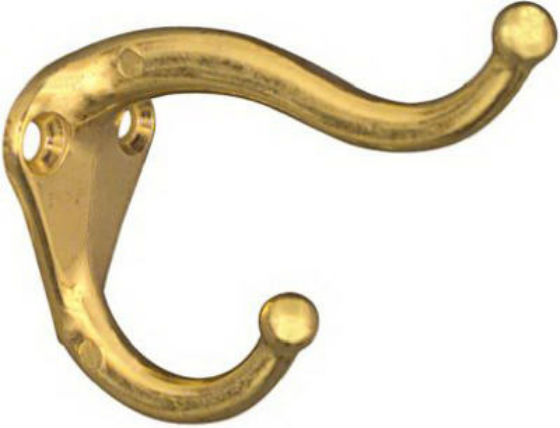 National Hardware® N154-575 Coat & Hat Hook, Bright Brass, 2-Pack