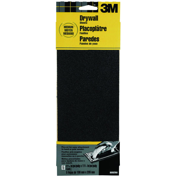 3M 9092 Drywall Sanding Sheets, 4-3/16" x 11-1/4", Medium 100 Grit, 5- Pack