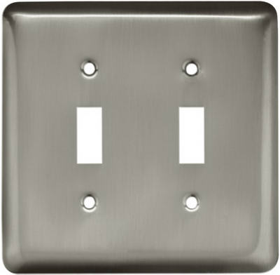 Brainerd® 64093 Stamped Round Double Switch Wall Plate, Satin Nickel