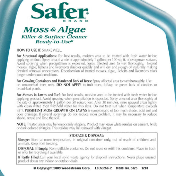Safer® 5325 Moss & Algae Killer & Surface Cleaner, Ready To Use, 32 Oz
