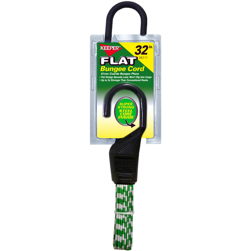Keeper® 06111 Flat Bungee Cord, Green & White, 32"