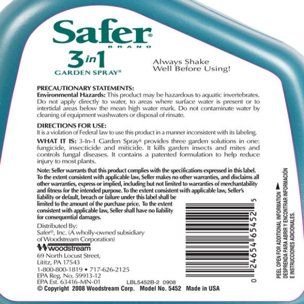 Safer® 5452 3-in-1 Garden Spray Insect Killer, Ready-To-Use, 32 Oz