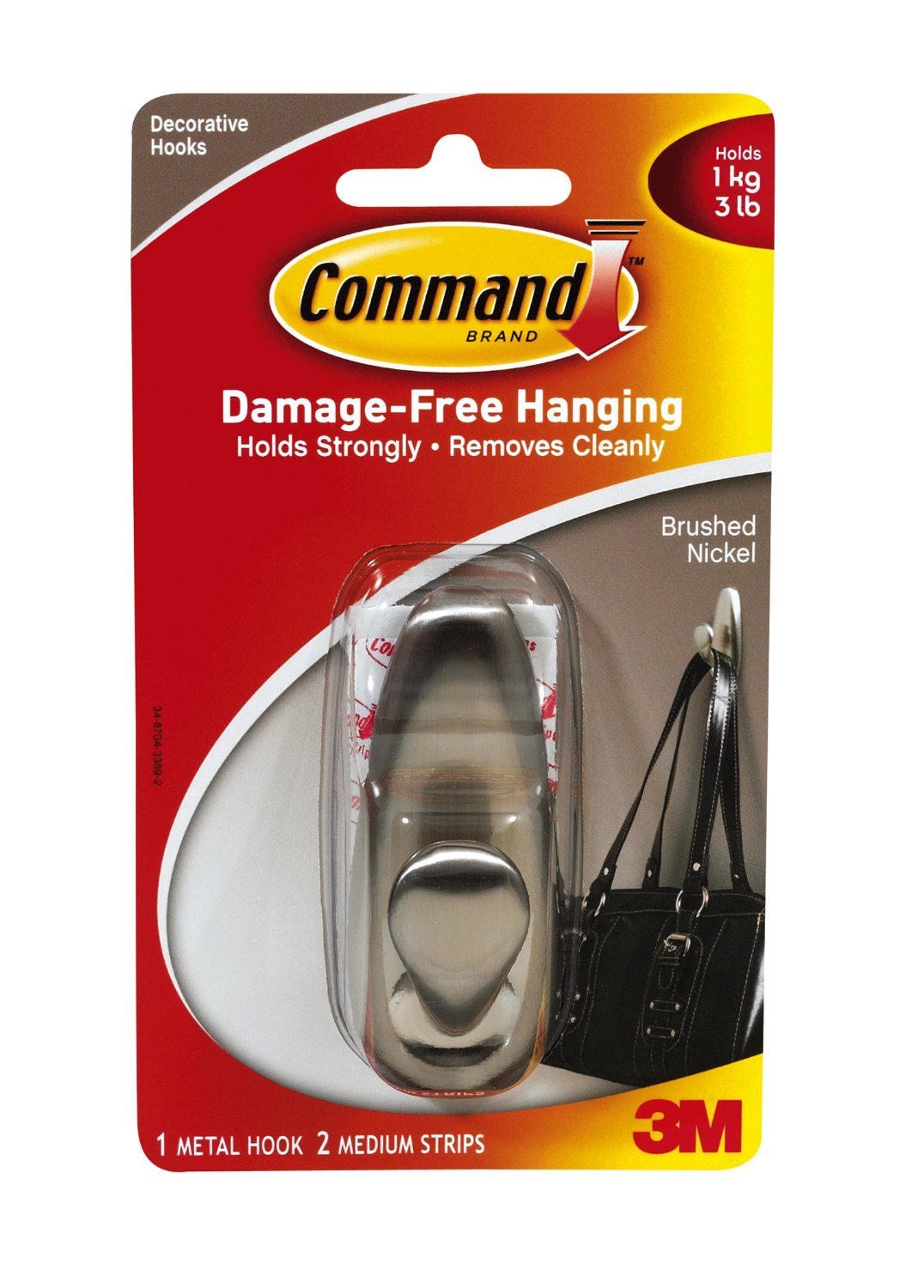 Command FC12-BN Forever Classic Metal Hook, Medium, 1 Hook/2 Strips