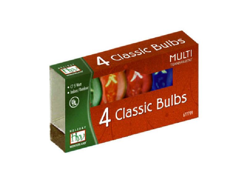 Holiday Wonderland 1075A-88 Xmas C7 Transparent Replacement Bulbs, Multi Color