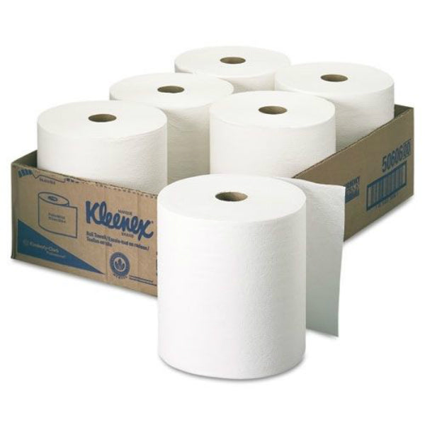 Kleenex® 50606 Hard Roll Paper Towels, White, 8" x 600', 6-Pack