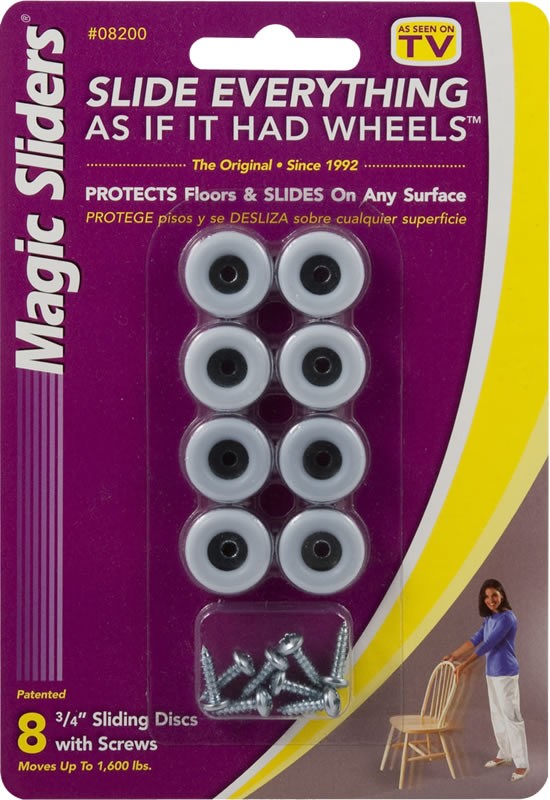 Magic Sliders® 08200 Round Screw On Sliding Discs, 3/4", 8-Pack