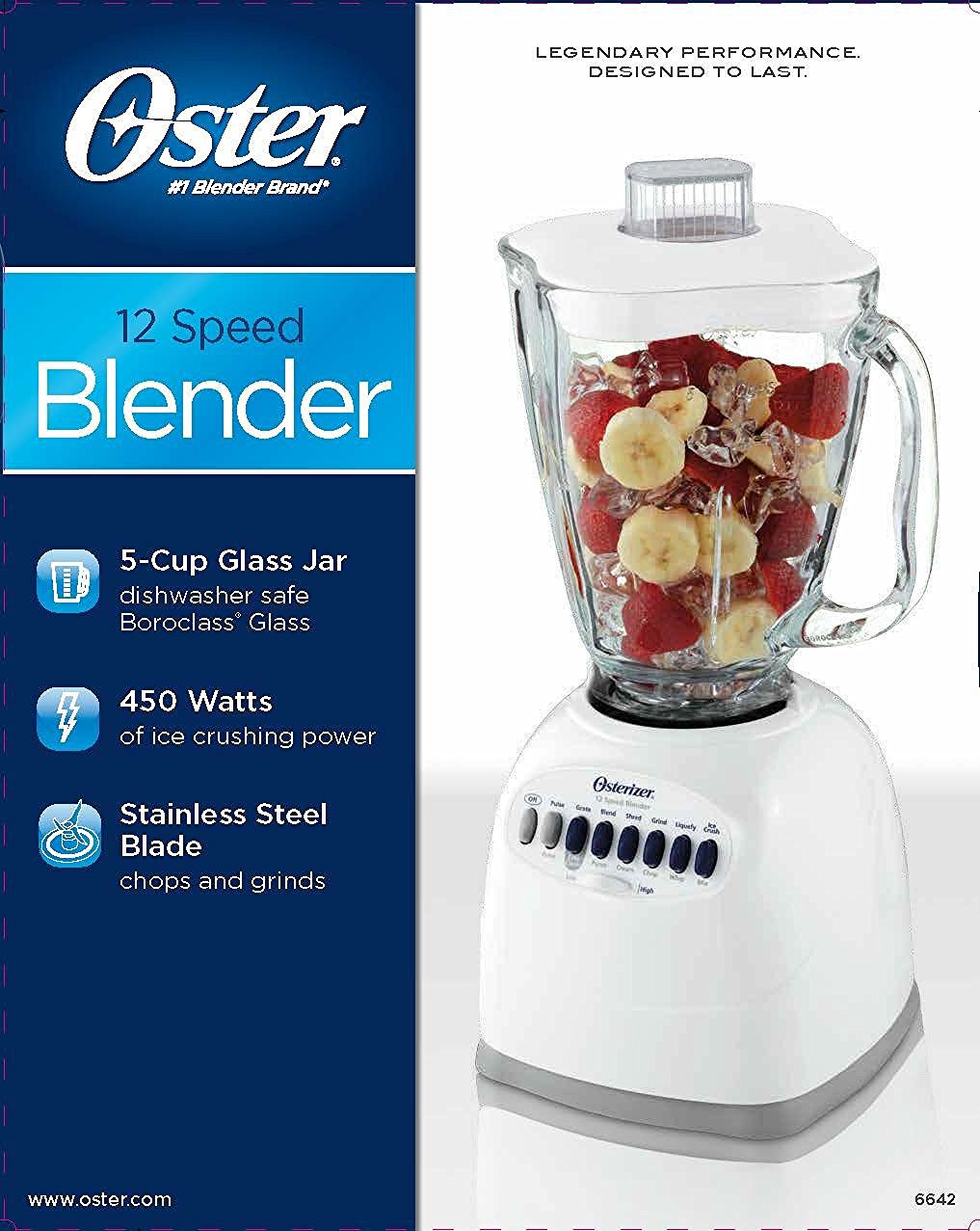 Oster® 6642 12-Speed Blender with 5 Cup Glass Jar, 450 Watt