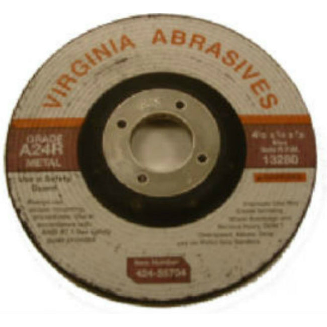 Virginia Abrasives™ 424-55704 Metal Depressed Center Grinding Wheel, 4-1/2"x1/4"x7/8"