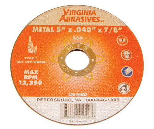 Virginia Abrasives™ 424-59001 Metal Ultra Thin Cutting Wheel, 4-1/2" x .040" x 7/8"