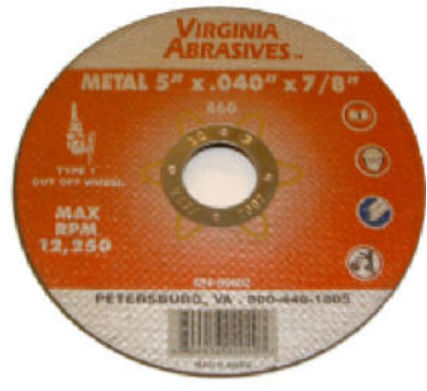 Virginia Abrasives™ 424-59002 Metal Ultra Thin Cutting Wheel, 5" x .040" x 7/8"