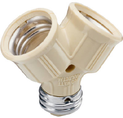 Pass & Seymour Incandescent Twin Light Socket, 660W, 15A, 125V, Ivory