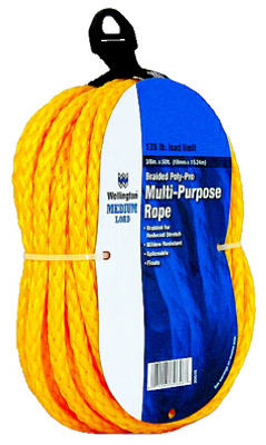 Wellington 30646 Monofilament Polypropylene Rope, 3/8" x 50', Yellow