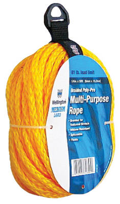 Wellington 30645 Monofilament Polypropylene Rope, 1/4" x 50', Yellow