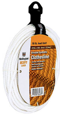 Wellington 28438 Braided Synthetic Clothsline, 3/16" x 50', White