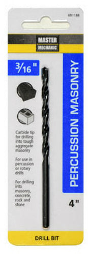 Master Mechanic 691188 Rotary Percussion Masonry Drill Bit, 3/16" x 4"
