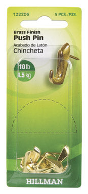 Hillman 122206 Decorative Gilt Push Pin Picture Hanger, Brass, 10 Lb, 5-Pack