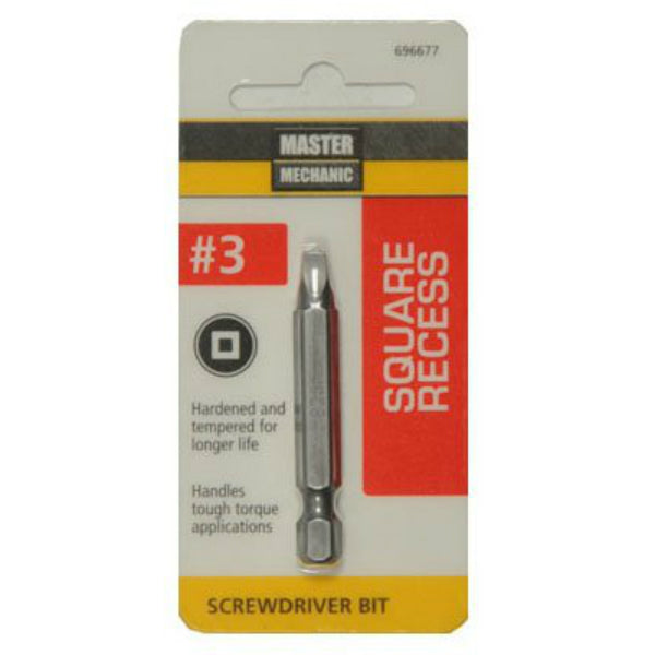 Master Mechanic 696677 Square Recessed Screwdriver Bit, #3, 2"