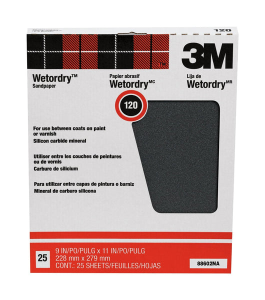 3M 88602 Pro-Pak™ Wetordry™ Silicon Carbide Sandpaper 9"x11", 120 Grit, 25-Count